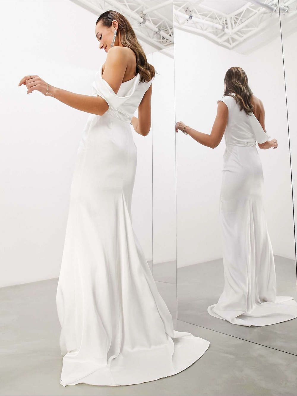 ASOS White One-Shoulder Satin Wedding Gown